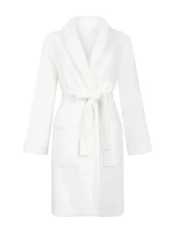 Hunkemoller Short Flannel Fleece Embossed Dot White Robe