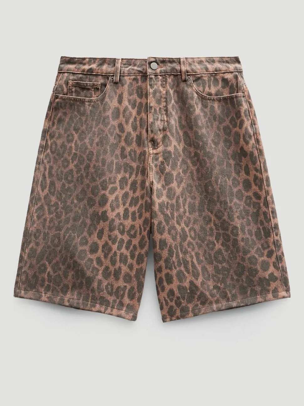 Hush Animal Leopard Print Denim Bermuda Shorts