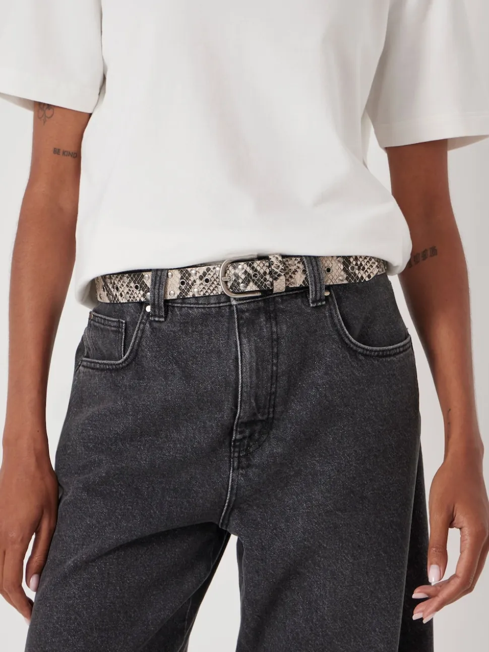 Hush Animal Print Leather Studded Eyelet Belt