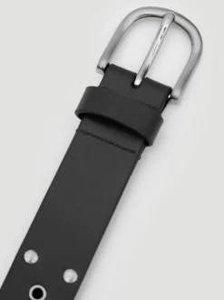 Hush Black Leather Studded Eyelet Belt