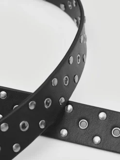 Hush Black Leather Studded Eyelet Belt