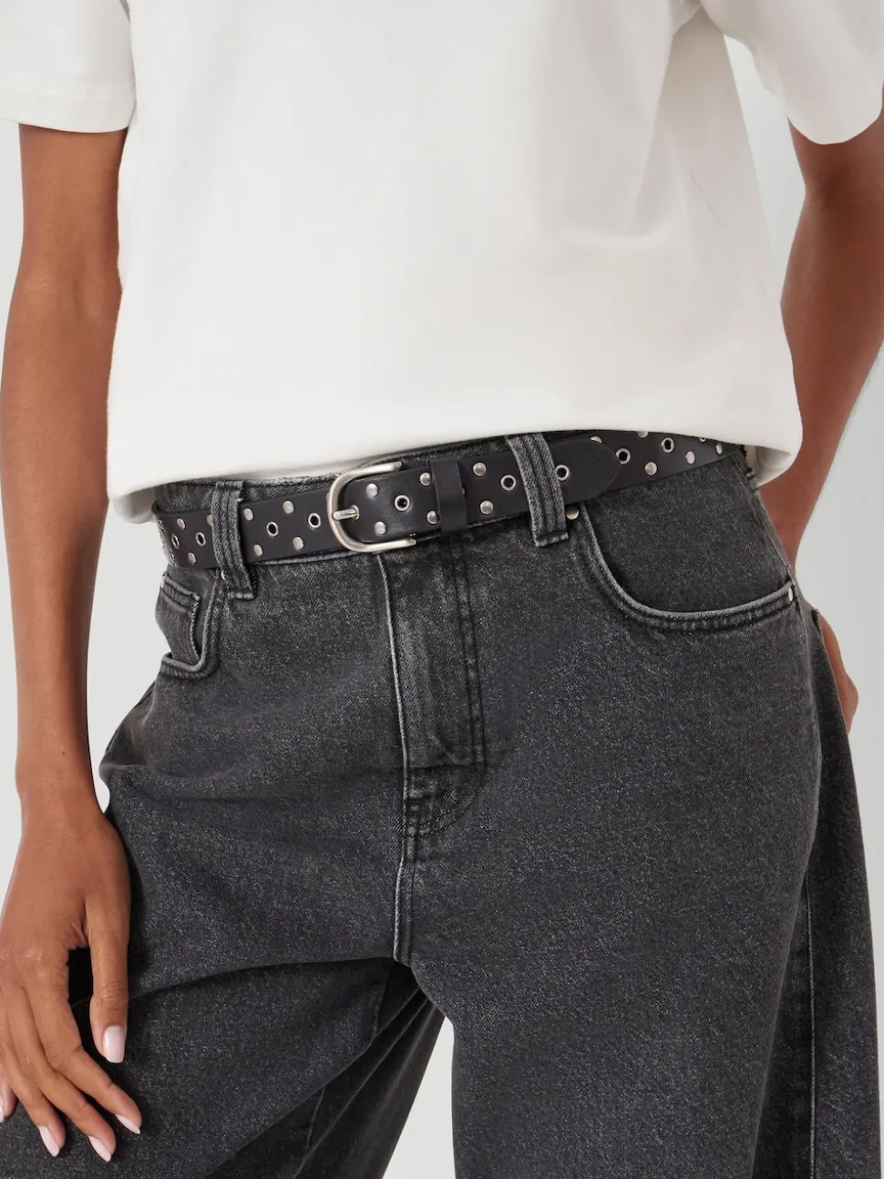 Hush Black Leather Studded Eyelet Belt