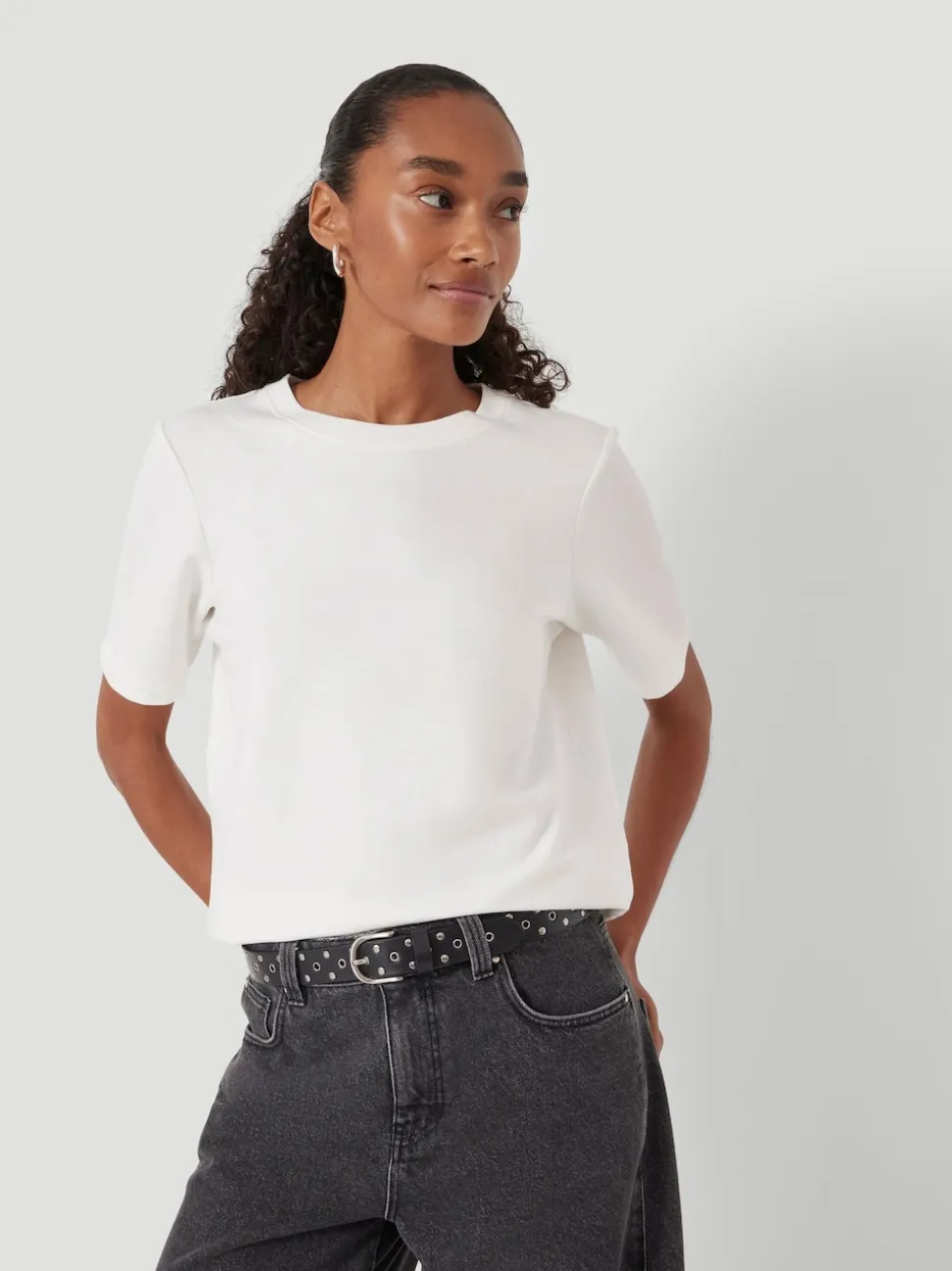 Hush Black Leather Studded Eyelet Belt