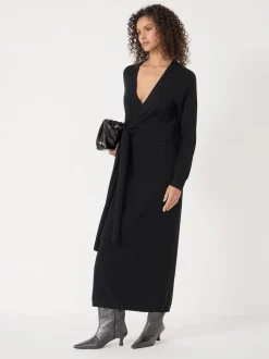 Hush Black Merino V-Neck Tie Detail Dress