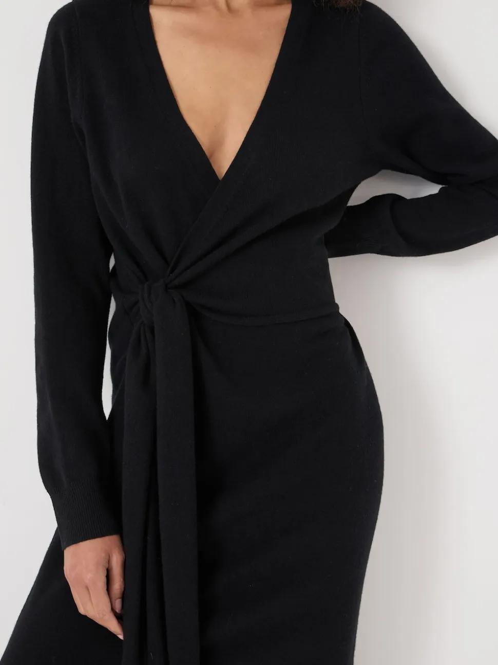 Hush Black Merino V-Neck Tie Detail Dress