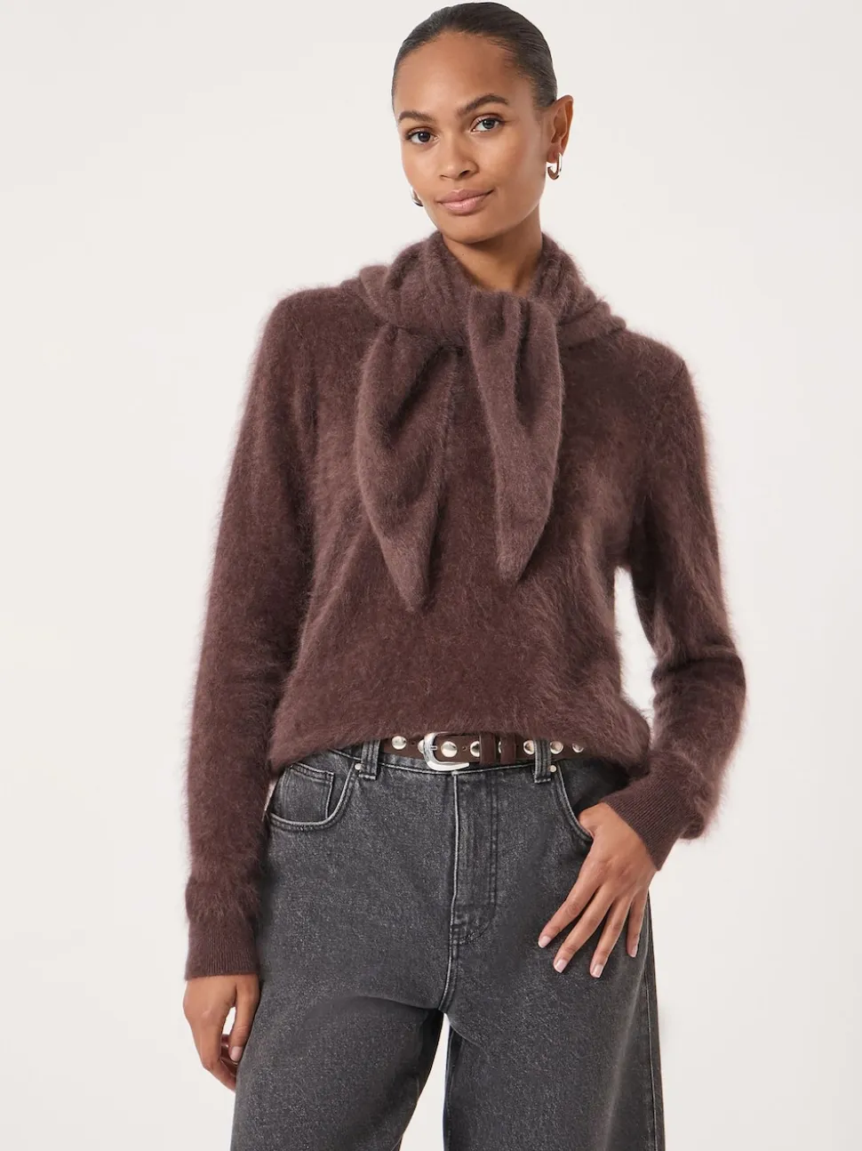 Hush Brown Brushed Cashmere Triange Scarf