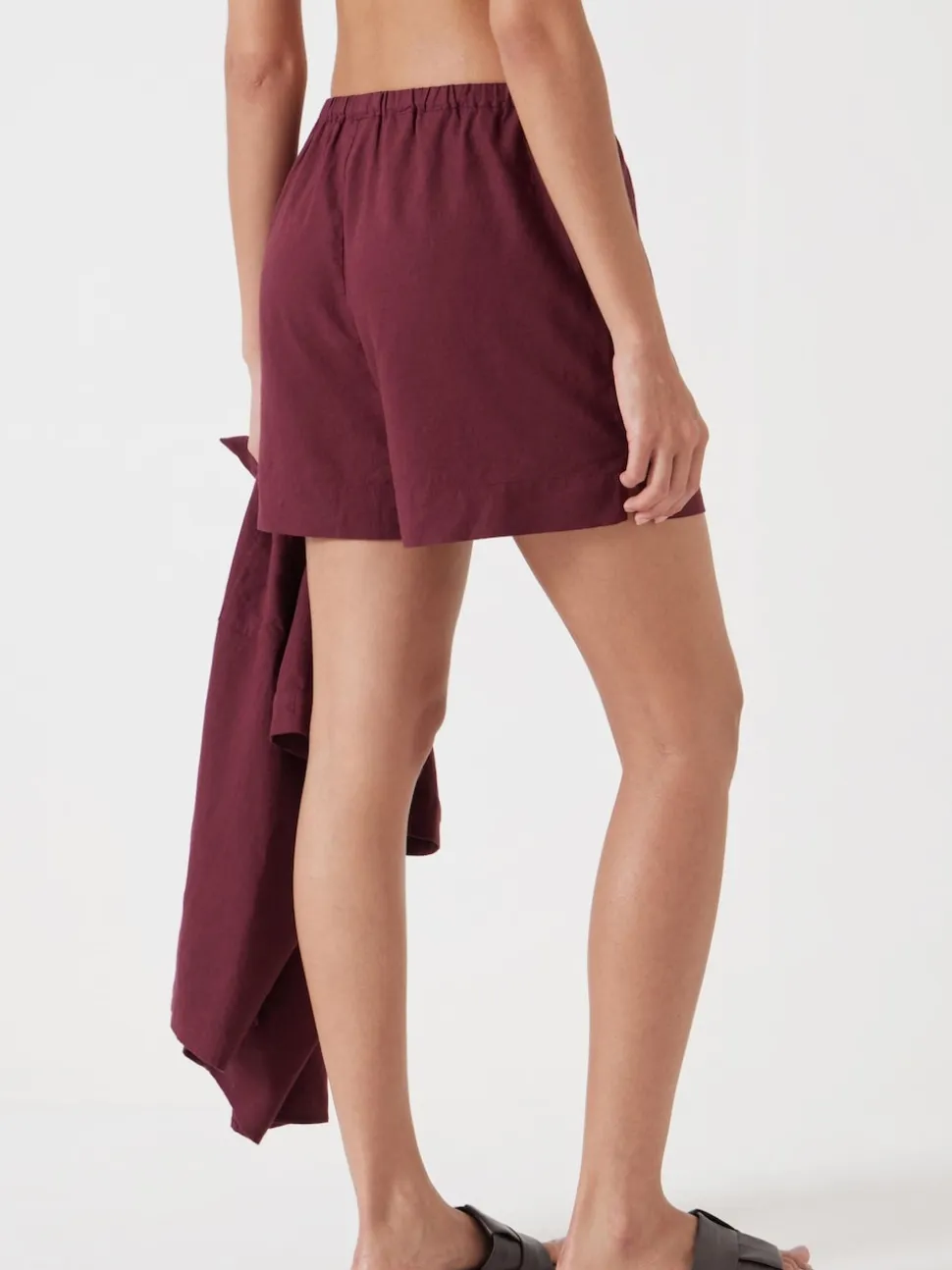 Hush Burgundy Red Lana Linen Blend Shorts