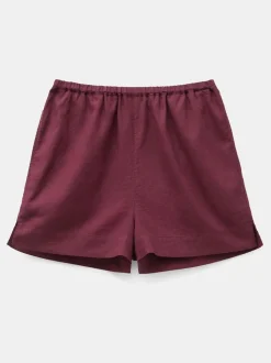 Hush Burgundy Red Lana Linen Blend Shorts
