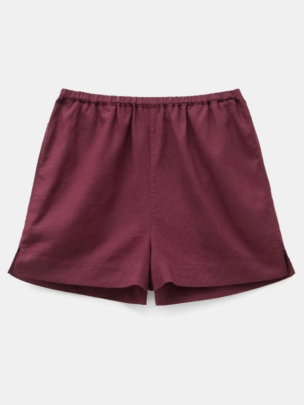 Hush Burgundy Red Lana Linen Blend Shorts