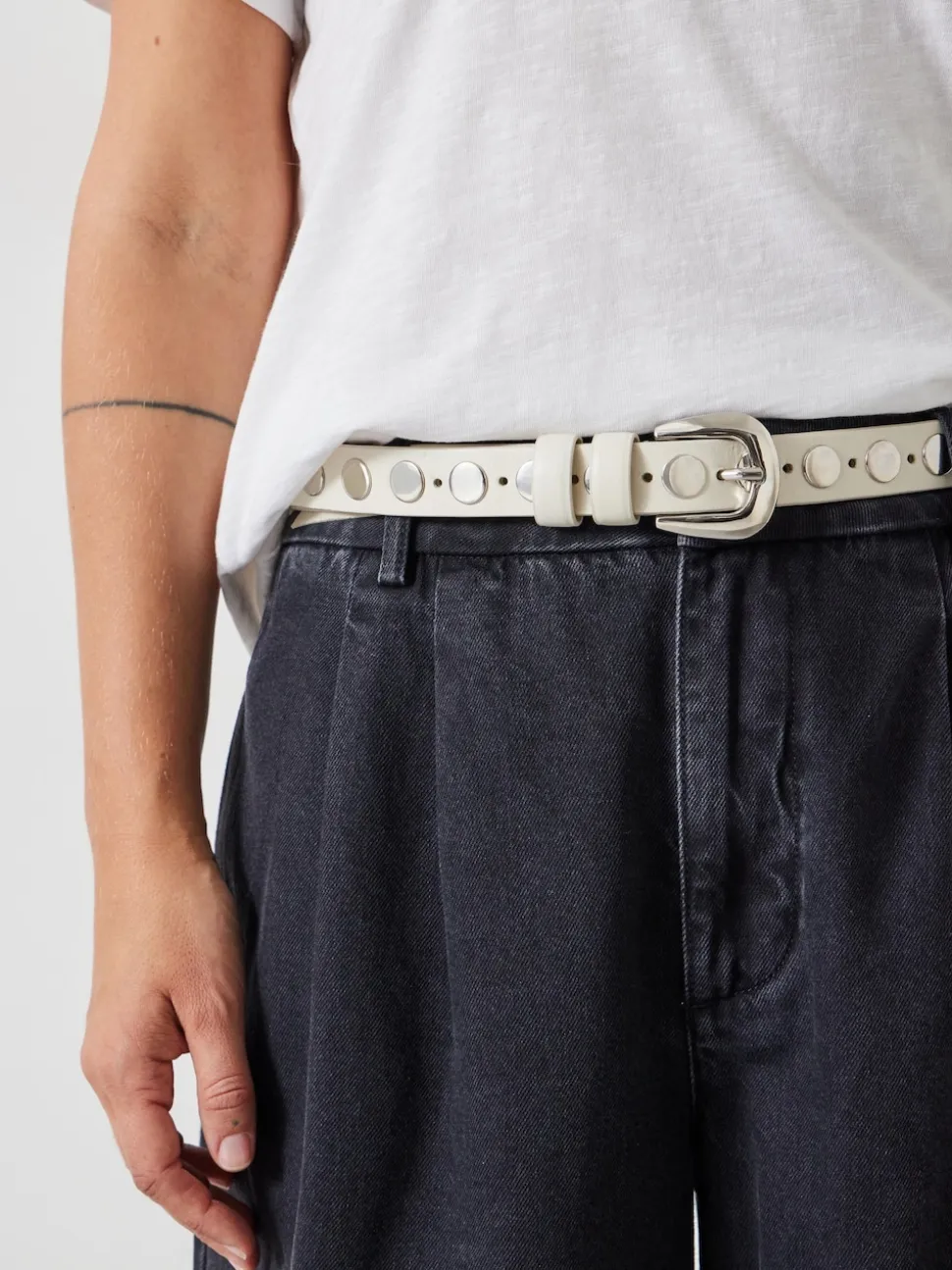 Hush White Seren Studded Leather Belt