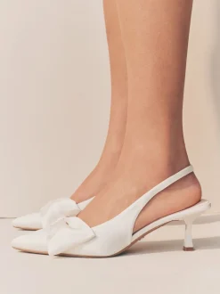 Ivory Forever Comfort® Wedding Satin Bow Pointed Toe Slingback Heels