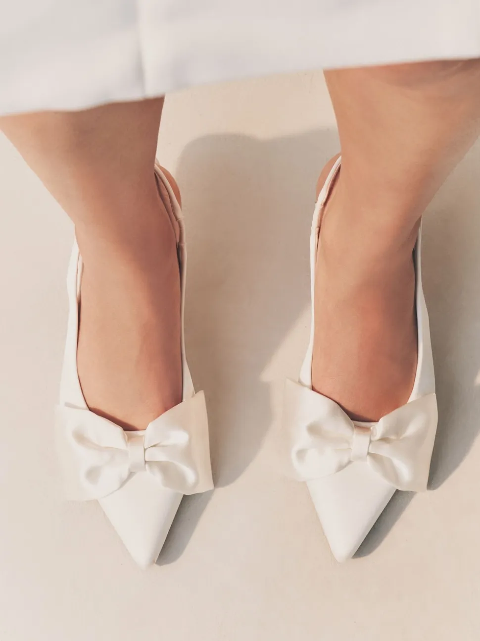 Ivory Forever Comfort® Wedding Satin Bow Pointed Toe Slingback Heels