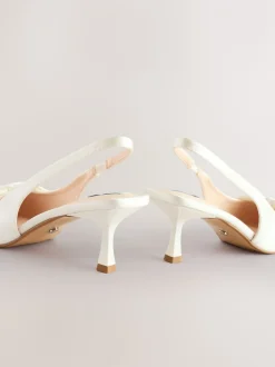 Ivory Forever Comfort® Wedding Satin Bow Pointed Toe Slingback Heels