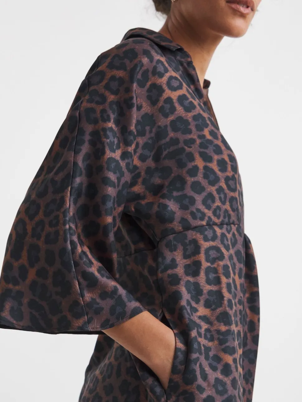 JD Williams Animal Collarless Placket 3/4 Sleeve Smock Dress
