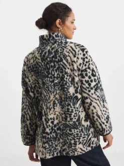 JD Williams Animal Print Longline Quarter Zip Borg Fleece