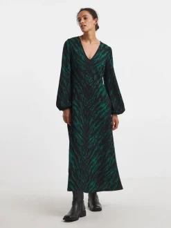 JD Williams Animal Textured Jersey Long Sleeve V-Neck Maxi Dress