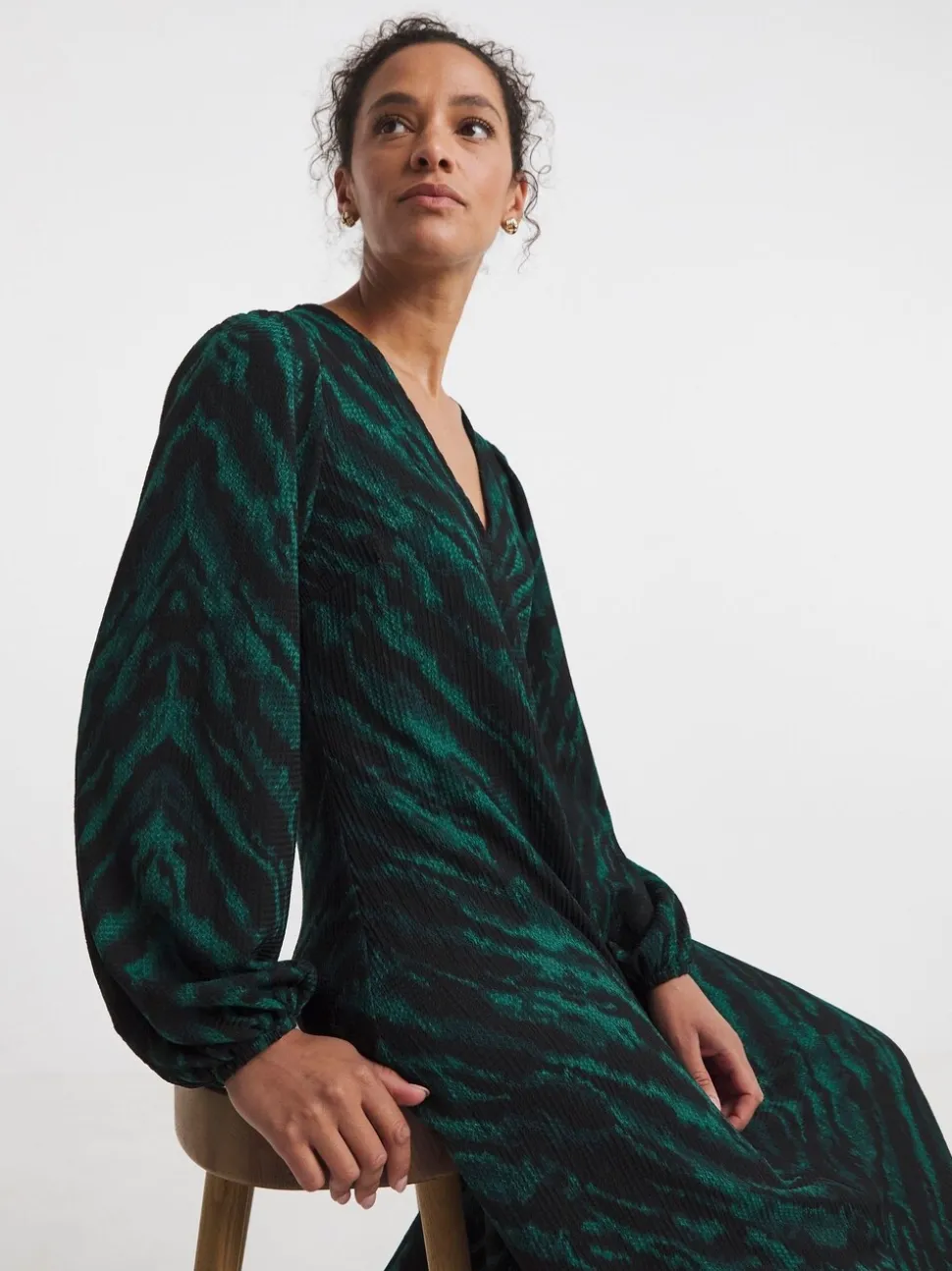 JD Williams Animal Textured Jersey Long Sleeve V-Neck Maxi Dress