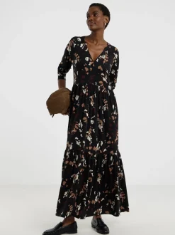JD Williams Black Soft Touch Long Sleeve Notch Neck Dress