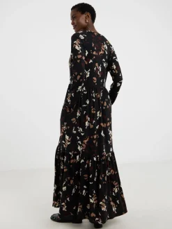 JD Williams Black Soft Touch Long Sleeve Notch Neck Dress