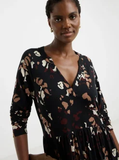 JD Williams Black Soft Touch Long Sleeve Notch Neck Dress