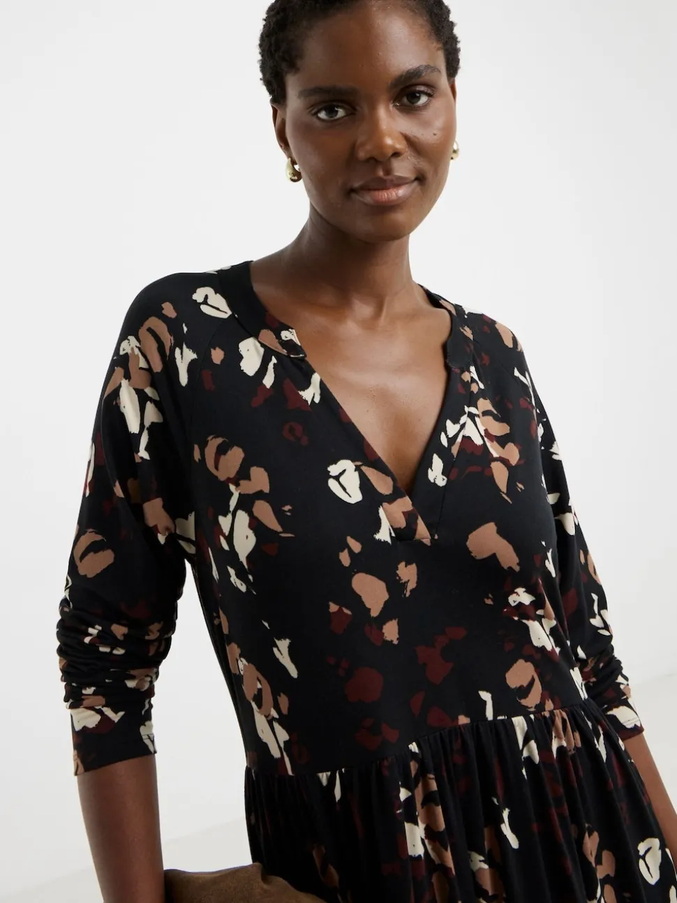 JD Williams Black Soft Touch Long Sleeve Notch Neck Dress