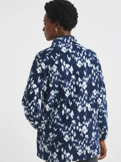 JD Williams Blue Printed Zip Through Longline Fleece