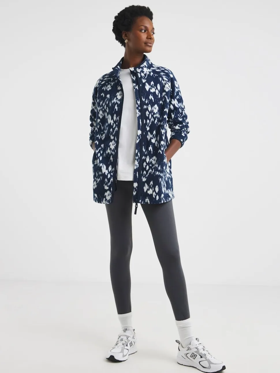 JD Williams Blue Printed Zip Through Longline Fleece