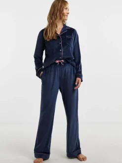 JD Williams Blue Velour Button Through Pyjama Set