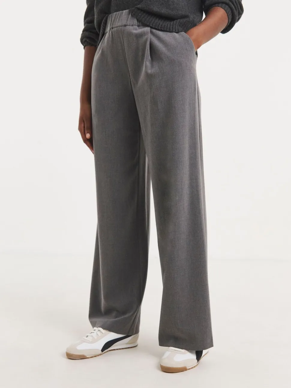 JD Williams Grey Pull On Elastic Waist Wide Leg Trousers