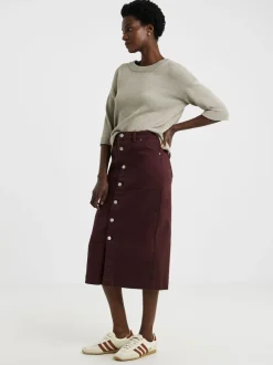 JD Williams Red Button Through Denim Midi Skirt
