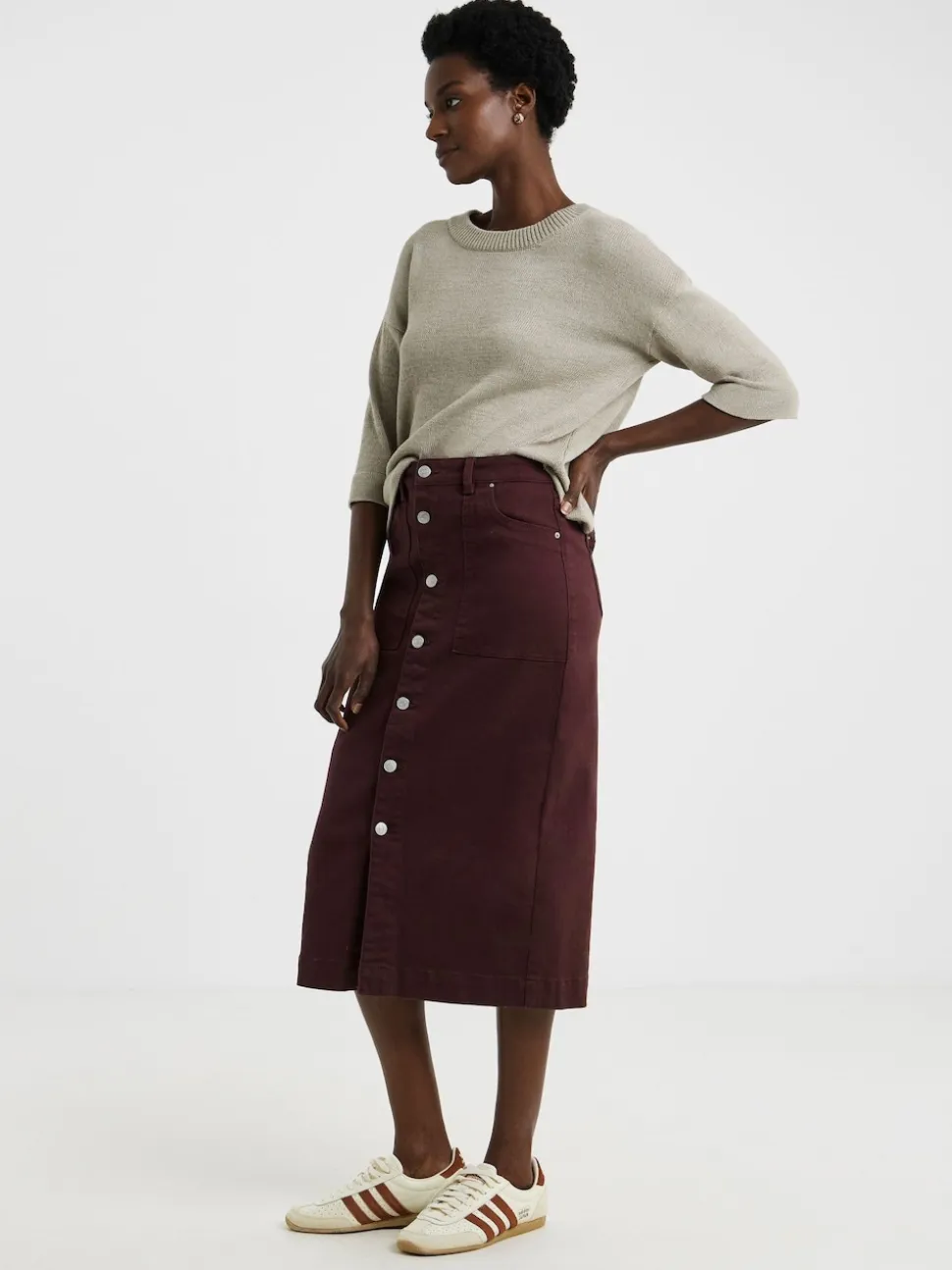 JD Williams Red Button Through Denim Midi Skirt