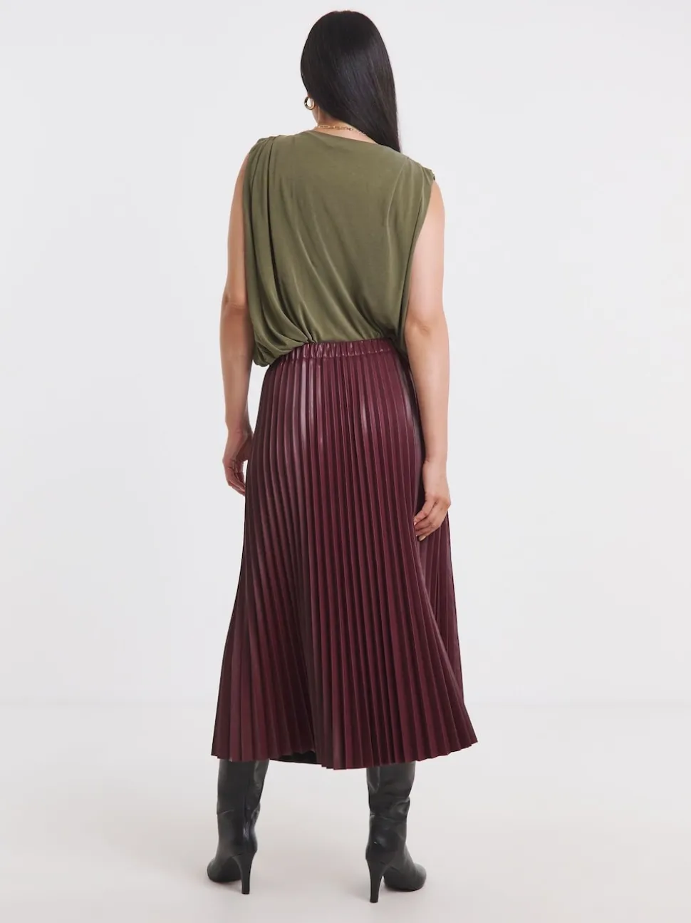 JD Williams Red PU Pleated Midi Skirt