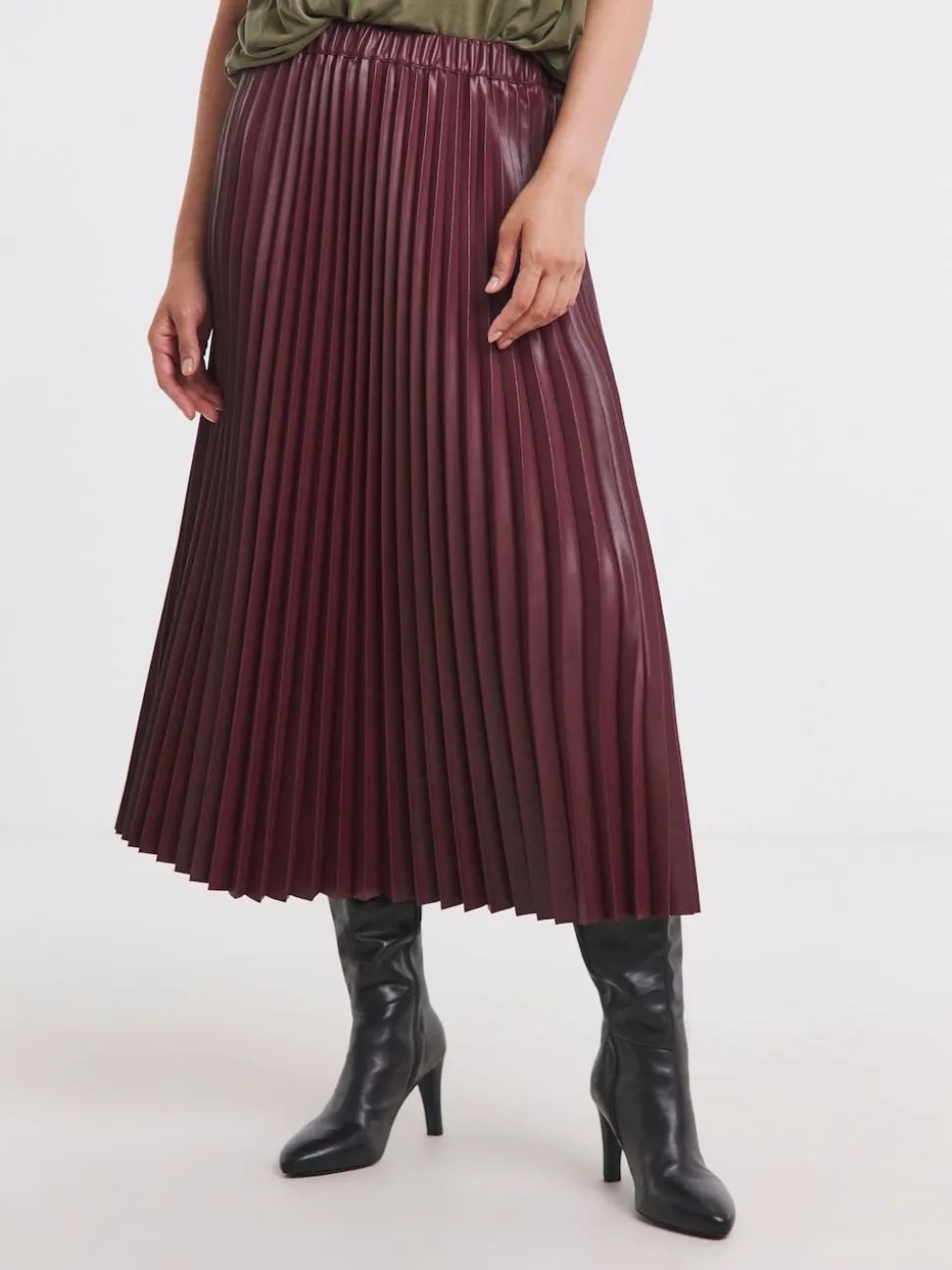 JD Williams Red PU Pleated Midi Skirt