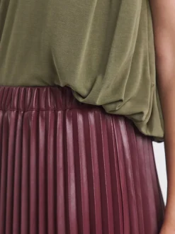 JD Williams Red PU Pleated Midi Skirt