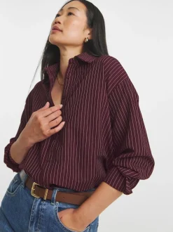 JD Williams Red Stripe Twill Oversized Long Sleeve Shirt