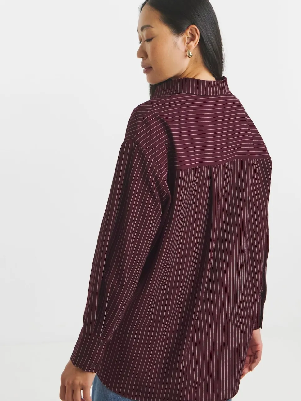 JD Williams Red Stripe Twill Oversized Long Sleeve Shirt