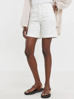 JD Williams White Floral Embroidered Denim Shorts