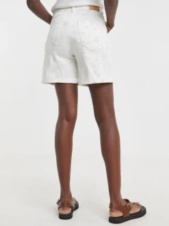 JD Williams White Floral Embroidered Denim Shorts