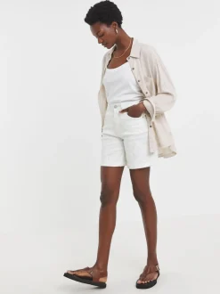 JD Williams White Floral Embroidered Denim Shorts