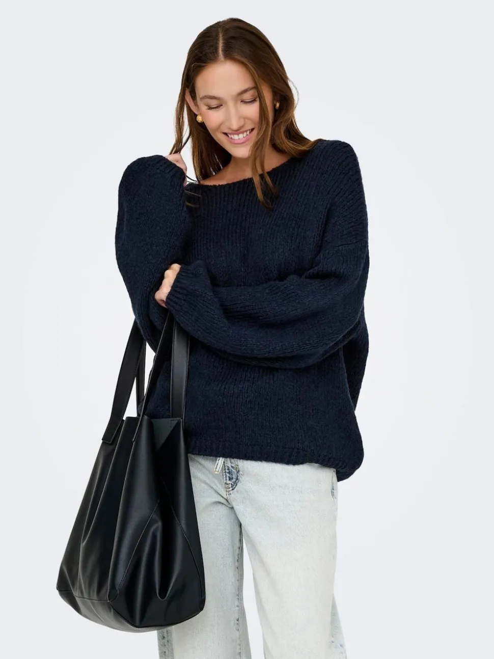 JDY Blue Slouchy Oversized Reversible Wide Sleeve Jumper