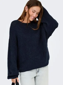 JDY Blue Slouchy Oversized Reversible Wide Sleeve Jumper