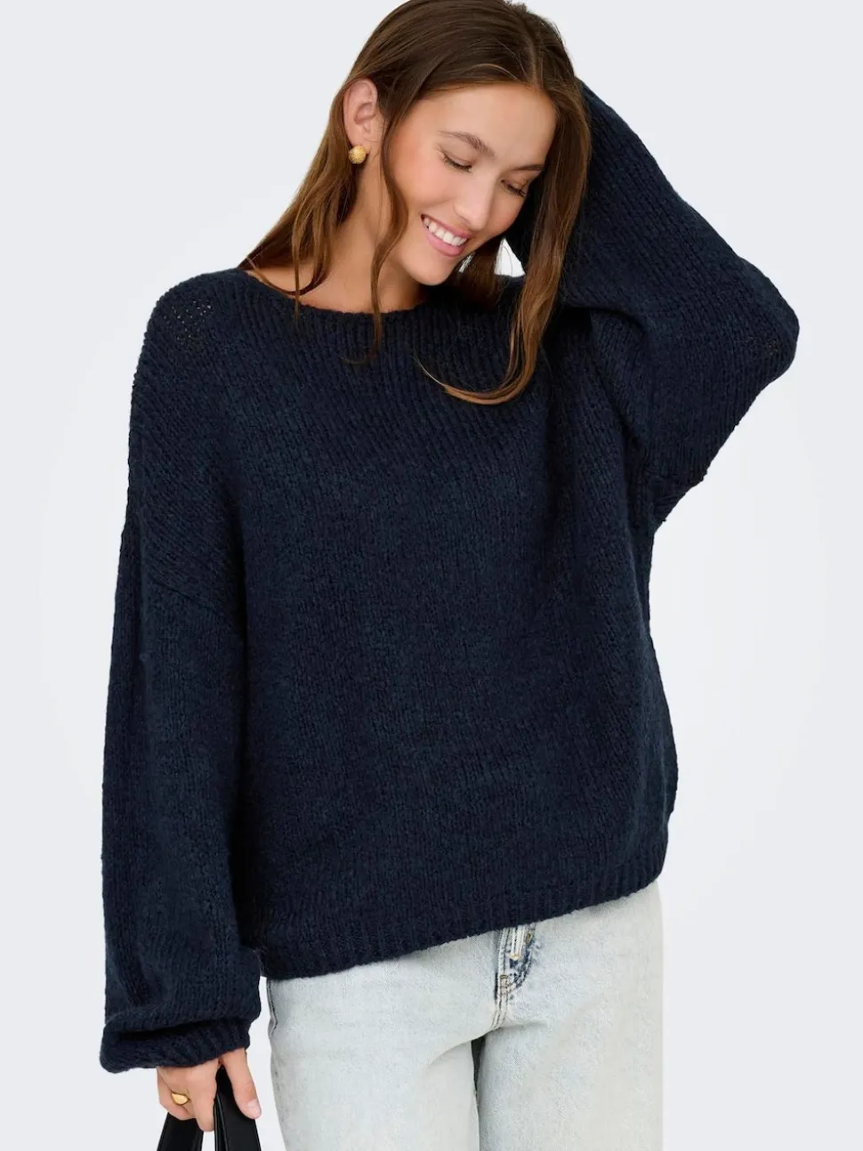 JDY Blue Slouchy Oversized Reversible Wide Sleeve Jumper