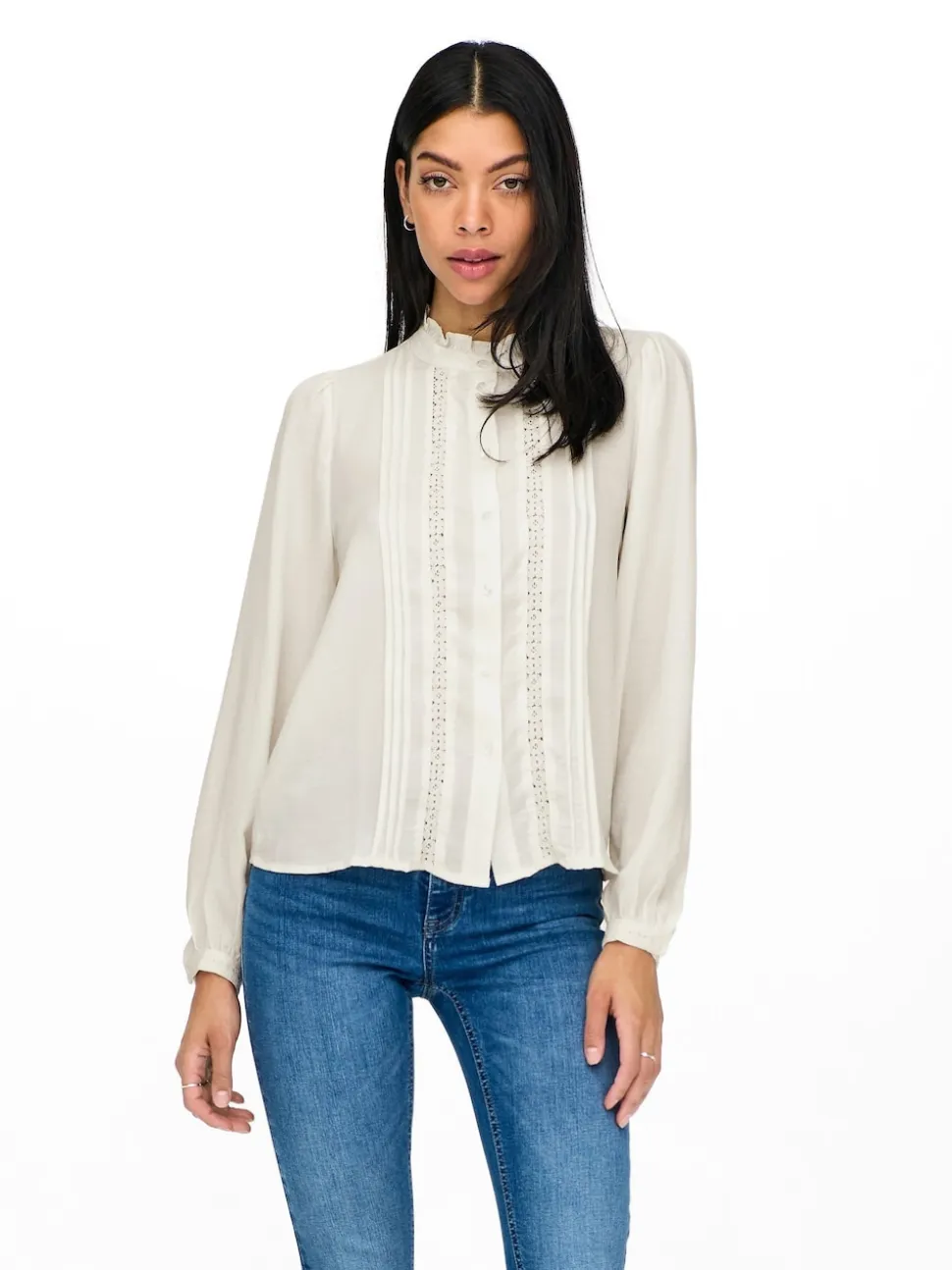 JDY White Lace Detail Long Sleeve Shirt