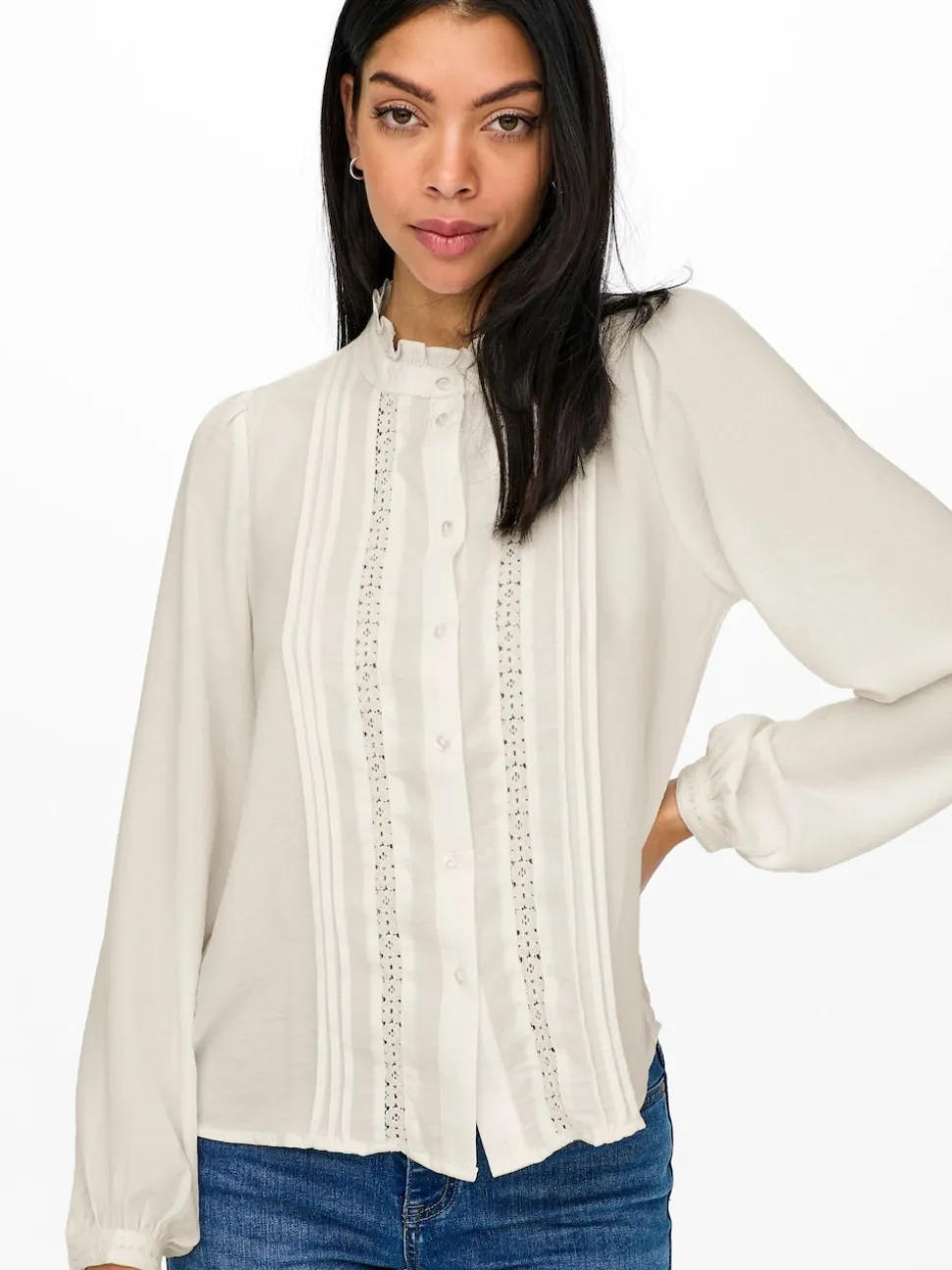 JDY White Lace Detail Long Sleeve Shirt
