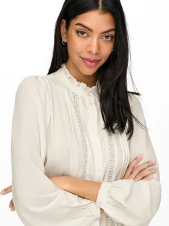 JDY White Lace Detail Long Sleeve Shirt