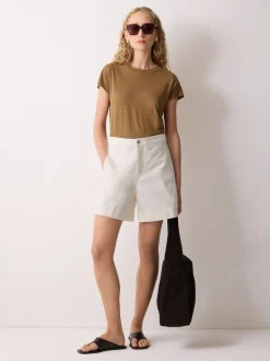Jigsaw Cream Finton Denim Seam Detail Shorts