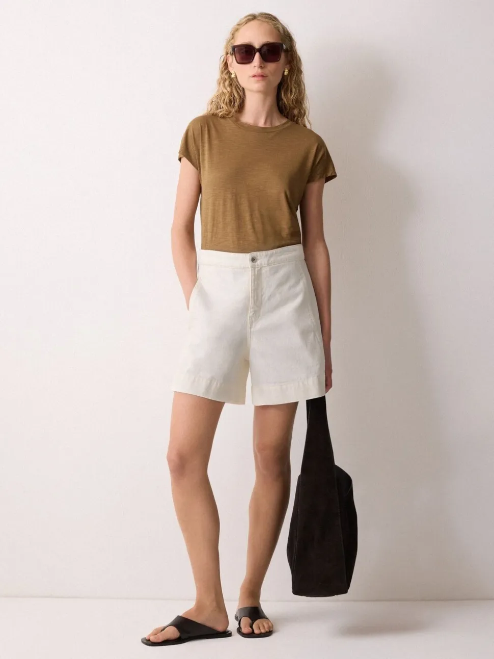 Jigsaw Cream Finton Denim Seam Detail Shorts