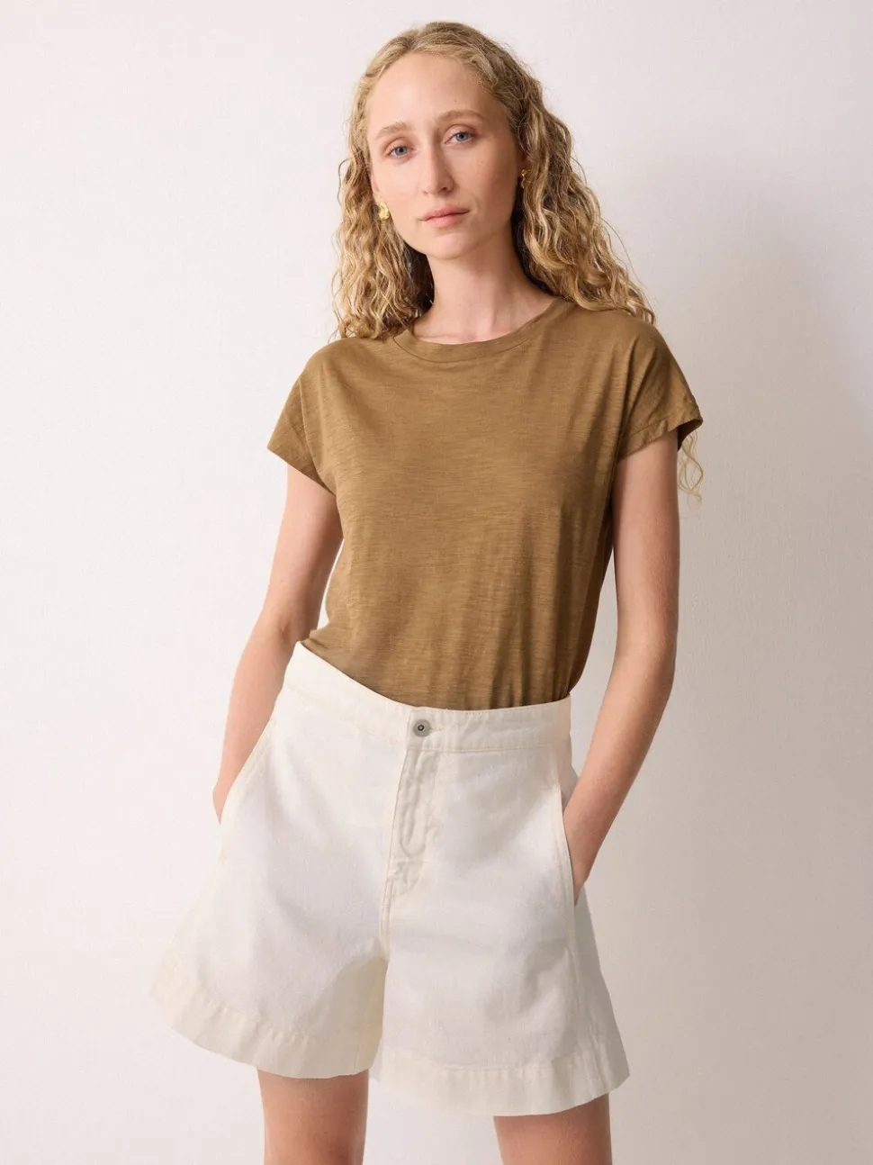 Jigsaw Cream Finton Denim Seam Detail Shorts