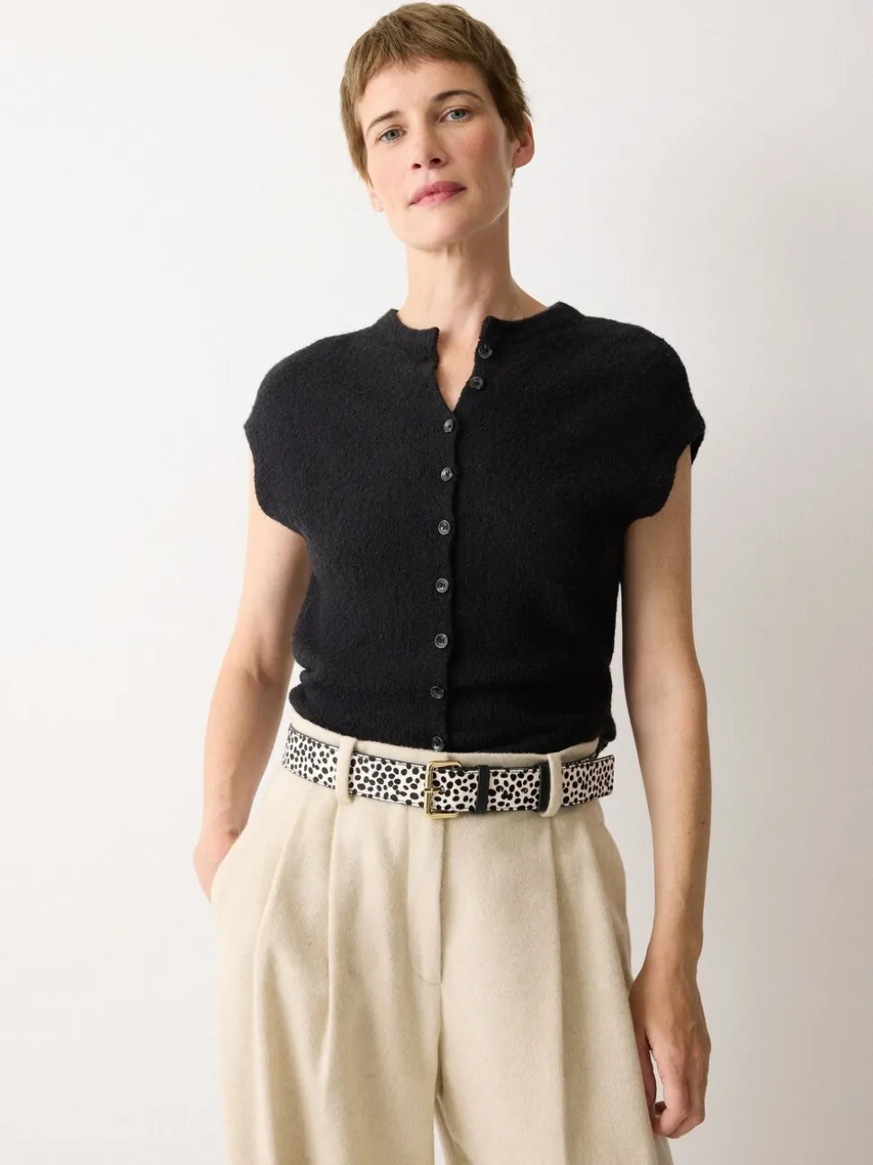 Jigsaw White Polka Dot Calf Hair Belt