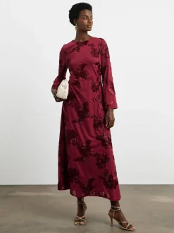 Joanna Hope Burgundy Red Magisculpt Textured Floral Maxi Dress